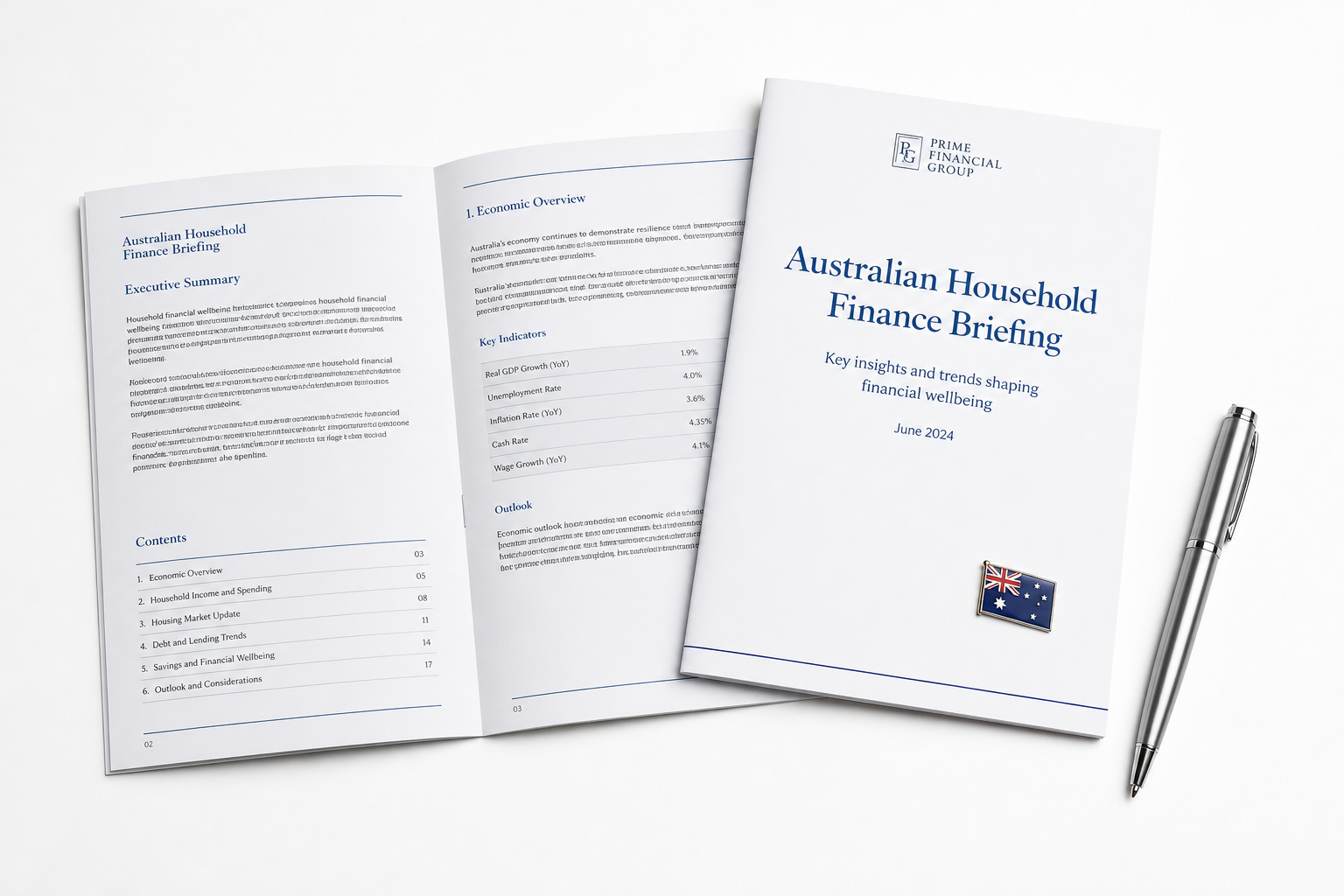 Free Australian Household Finance Briefing — PDF guide preview with savings charts